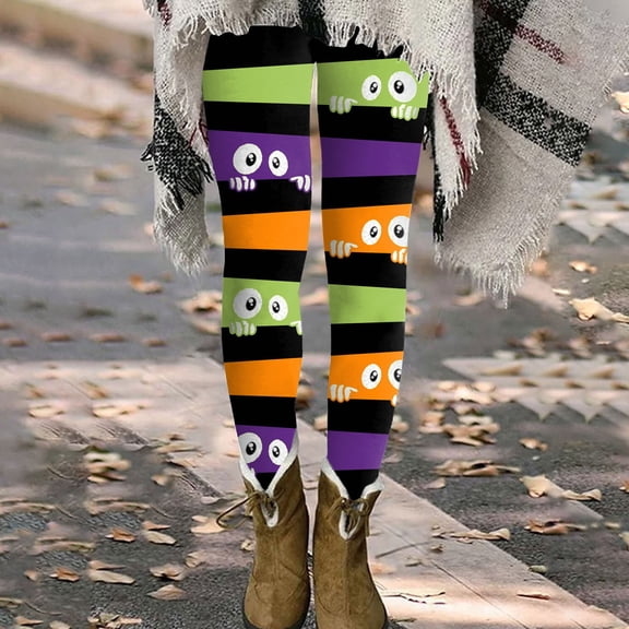 Halloween Leggings for Women,Tummy Control Pumpkin Skeleton Printed Stretchy Leggings Yoga Pants Tights