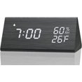 thumbnail image 4 of Reloj despertador digital, con pantalla LED electrónica de madera, 3 configuraciones de alarma, detección de humedad y temperatura, relojes eléctricos hechos de madera para dormitorio,, 4 of 7