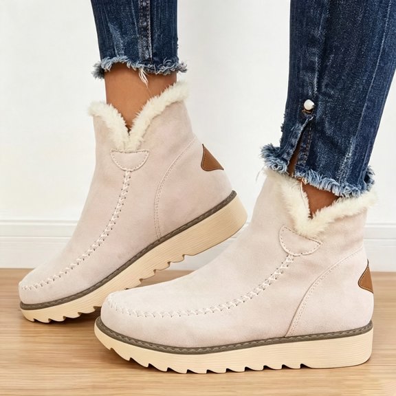 Womens Winter Snow Boots Fuzzy Lined High Top Ankle Booties Suede Round Toe Slip on Thick Sole Outdoor Walking Shoes