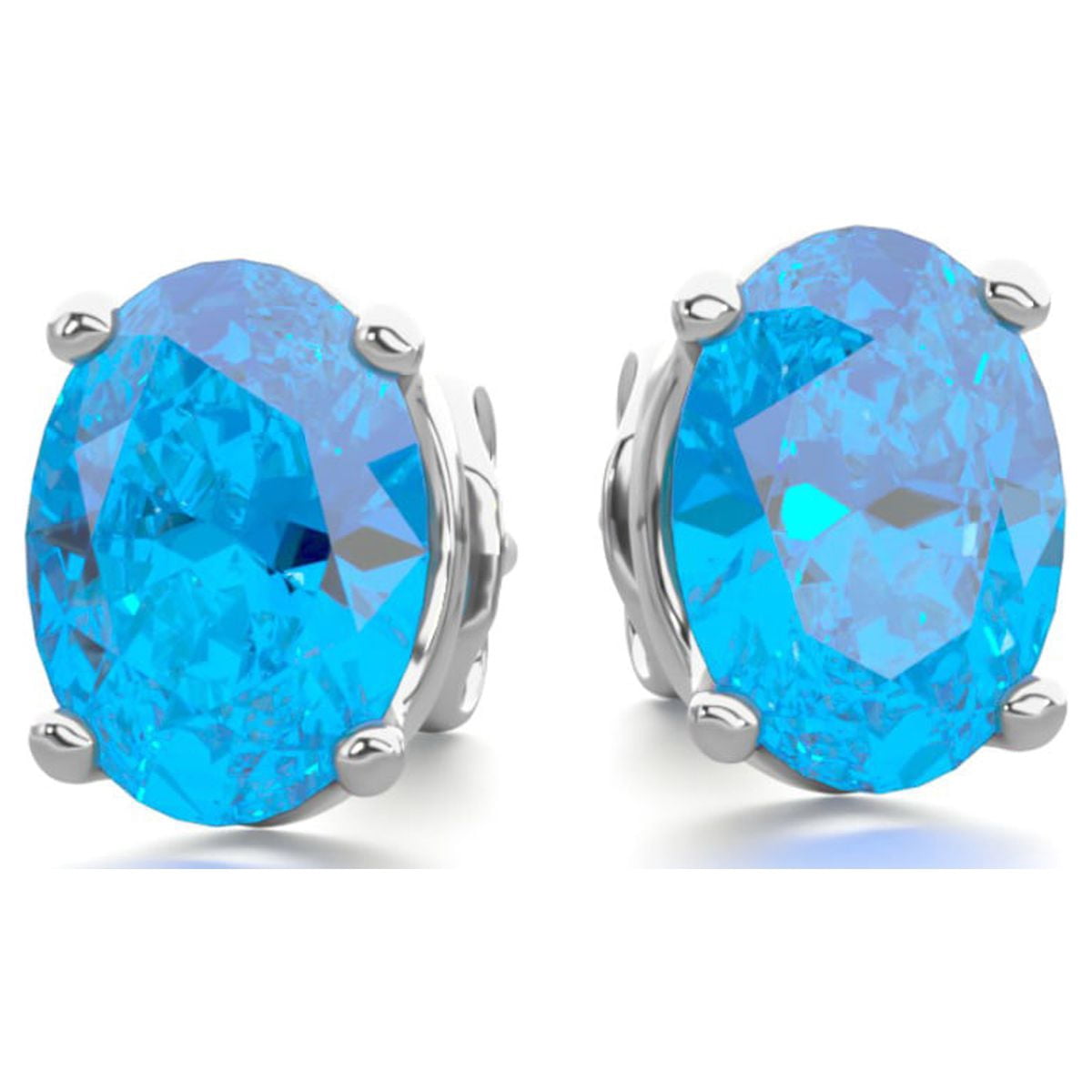 SuperJeweler 2 Carat Oval Shape Blue Topaz Stud Earrings In Sterling Silver For Women