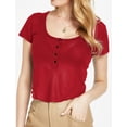 thumbnail image 2 of SSLR Crop Tops for Women Short Sleeve T Shirts Waffle Ribbed Henley Scoop Neck Tee Shirts, 2 of 7