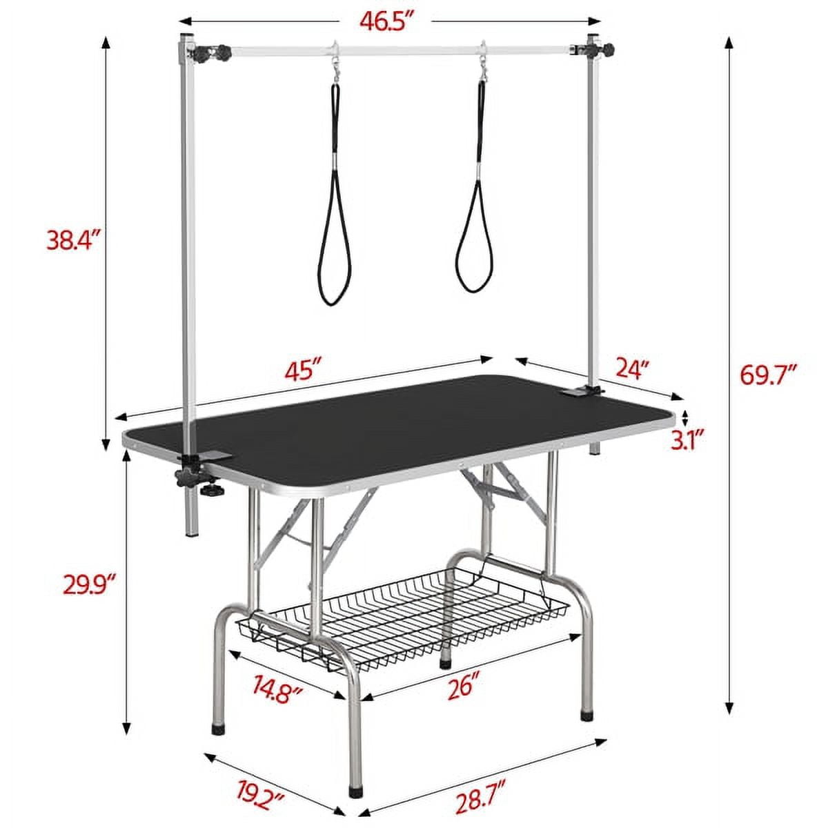 Alden Design Adjustable Pet Grooming Table Stainless Steel Frame Foldable Pet Grooming Desk with Basket Noose Arm