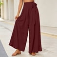 thumbnail image 7 of Cagogo Women's Wide Leg High Waisted Flowy Solid Boho Midi Pants Vacation Casual Palazzo Trousers Beach Summer Lounge Cropped Pants Fashion Beachwear, Wine M, 7 of 7