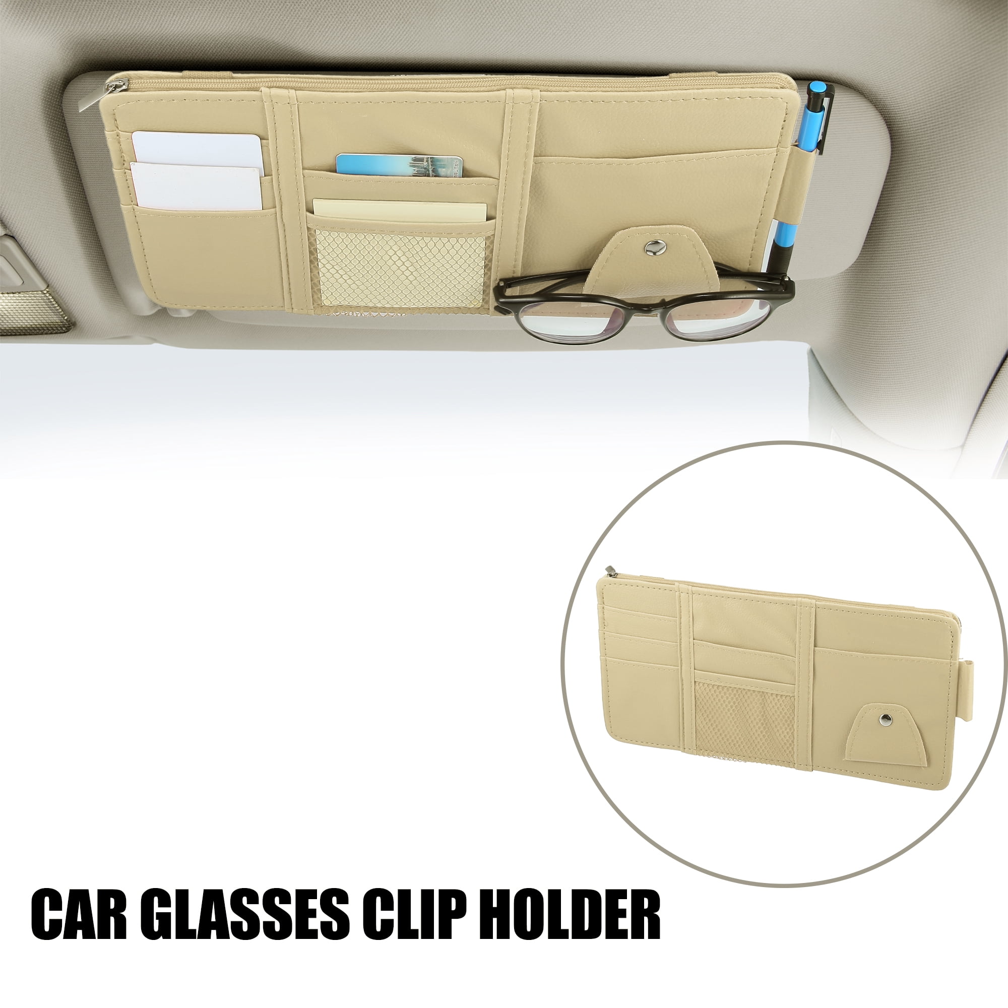Unique Bargains Car Sun Visor Organizer Auto Interior Accessories Sunglass Holder Beige