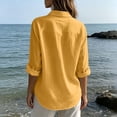 thumbnail image 3 of DeHolifer Shirts for Women Button Down Long Sleeve Dress Shirts Collared Blouses Work Casual Solid Tunic Tops Yellow L, 3 of 7