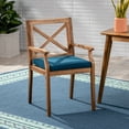 thumbnail image 3 of 5-Piece Brown Contemporary Round Outdoor Furniture Patio Dining Set - Blue Cushions, 3 of 7