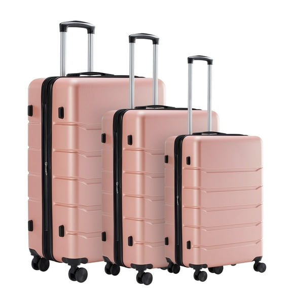 JIOABL 3-Piece Luggage Sets, Hard Shell ABS Suitcases with Double Spinner Wheels, Lightweight Expandable Rolling Travel Suit Case with TSA Lock, Pink