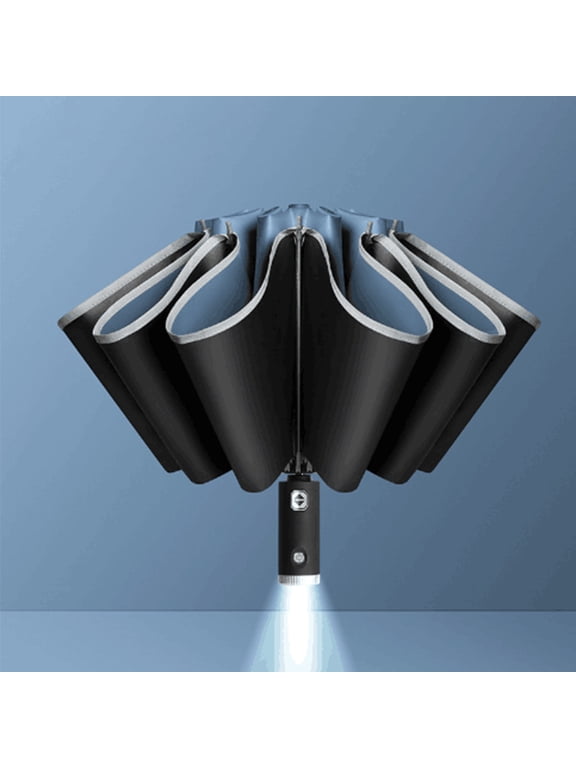 YANHAIGONG Summer Reverse Folding Umbrella Auto,Mini Umbrella Auto Open Close with Led Flashlight Handle,Windproof Umbrella Reflective Tape Aluminum Alloy Umbrella Holder