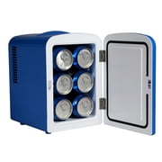 Pepsi 6 Can Portable Mini Fridge, 4L Personal Cooler with Carrying Handle, AC & 12V Car Adapter, Compact Beverage Cooler for Drinks, Skincare, and Snacks