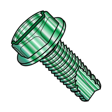 

10-32X3/8 Slotted Indented Hex Washer Thread Cutting Screw Type 23 Fully Threaded Zn Green (Pack Qty 8 000) BC-11063SWG