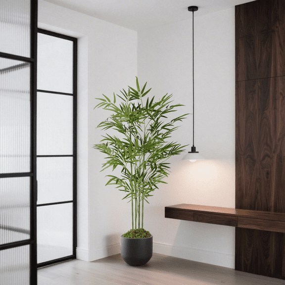 OLIVIVI Faux Bamboo Tree 4FT Tall Artificial Silk Plant for Home Office Decor Indoor Outdoor Fake Lifelike Potted Tree with Wood Branches 1 pack