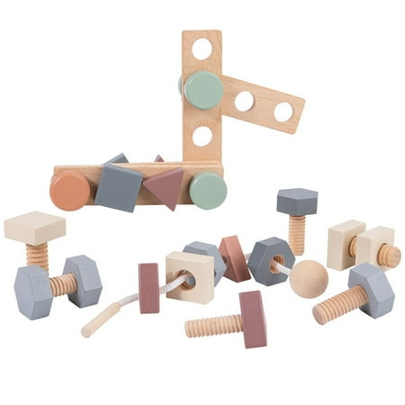 

TureClos Kids Nuts Bolts Toys Wooden Screw Nut Assembling Beading Toy Early Learning Parent-child Baby Gifts
