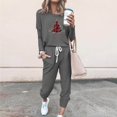 thumbnail image 2 of asdoklhq Warm Pajamas for Women Fashionable Loose Printed Long Sleeved Round Neck Drawstring Casual Set Gray M, 2 of 4