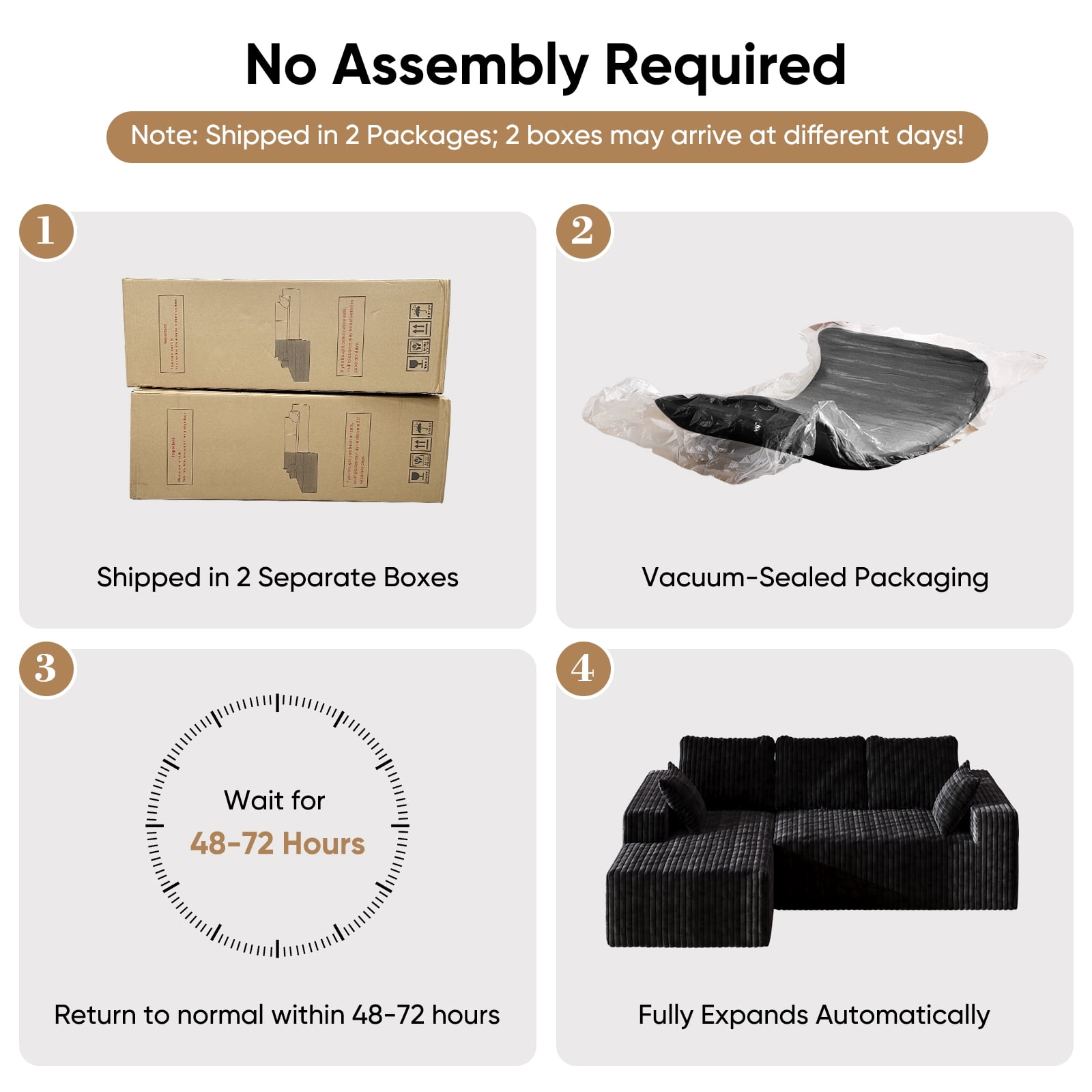YVDNHP Modular Cloud Sofa - No Assembly Required, 94" Oversized L-Shaped Sectional with Chaise, Flannel Fabric Deep Seating Couch for Living Room