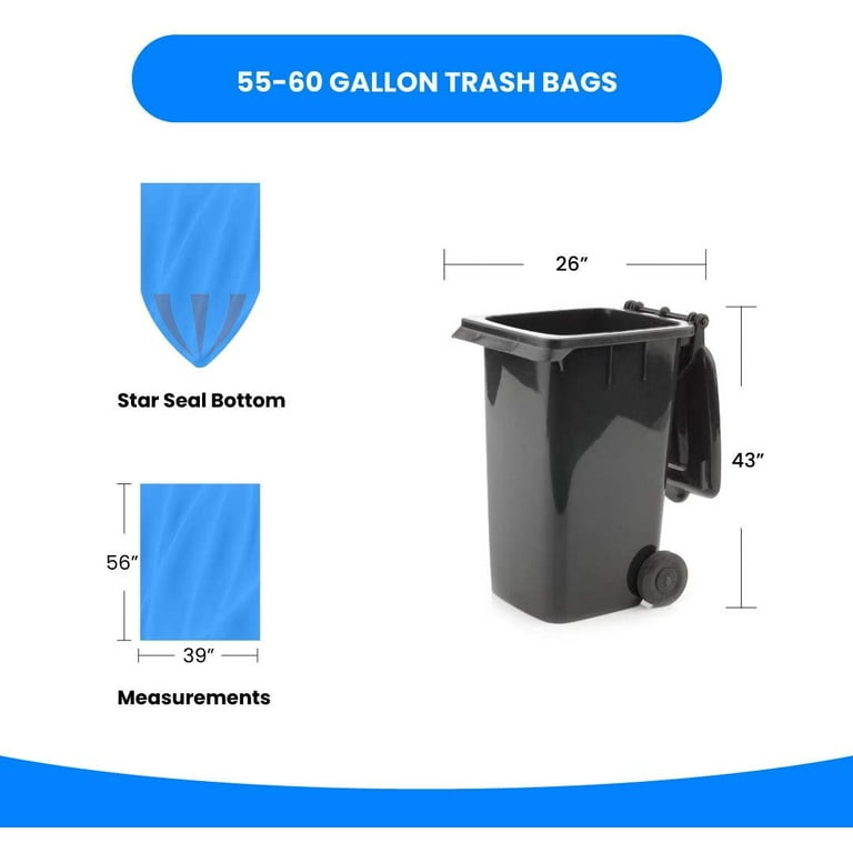 Reli. 55 Gallon Recycling Bags (150 Bags) Blue Heavy Duty Drum Liner 60  Gallon - 55 Gallon Garbage Bags, Recycle Bags 55-60 Gal (Blue) 