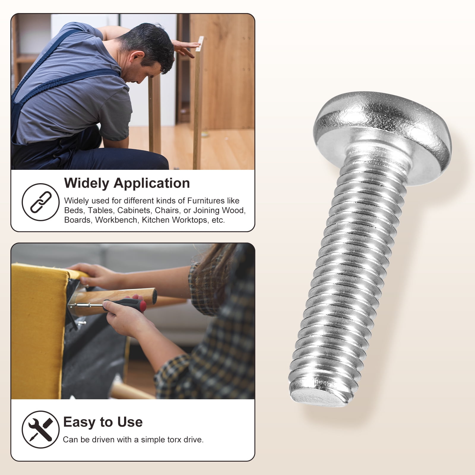 Pan Head Torx Security Screws Bolts (M5-0.8x30mm) 100Pcs, Button Torx Head Machine Screws 304 Stainless Steel - for Furniture Woodworking Project, Silver Tone