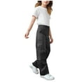 thumbnail image 5 of HAOTAGS Teen Girls Stright Leg Cargo Pants(4-15), Elastic Waist Pants with Multi-pockets Gray 11-12Years, 5 of 5
