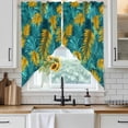 thumbnail image 3 of Swag Valance Curtains for Windows, Tropical Leaves Light Filtering Kitchen Curtains with Rod Pocket, Retro Pastel Turquoise Gold Palm Plant Window Treatment Valances for Living Room, 28x36 - 2 PCS, 3 of 9