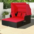 thumbnail image 2 of Costway Patio Rattan Daybed Lounge Retractable Top Canopy Side Tables Cushions Black + Red, 2 of 10