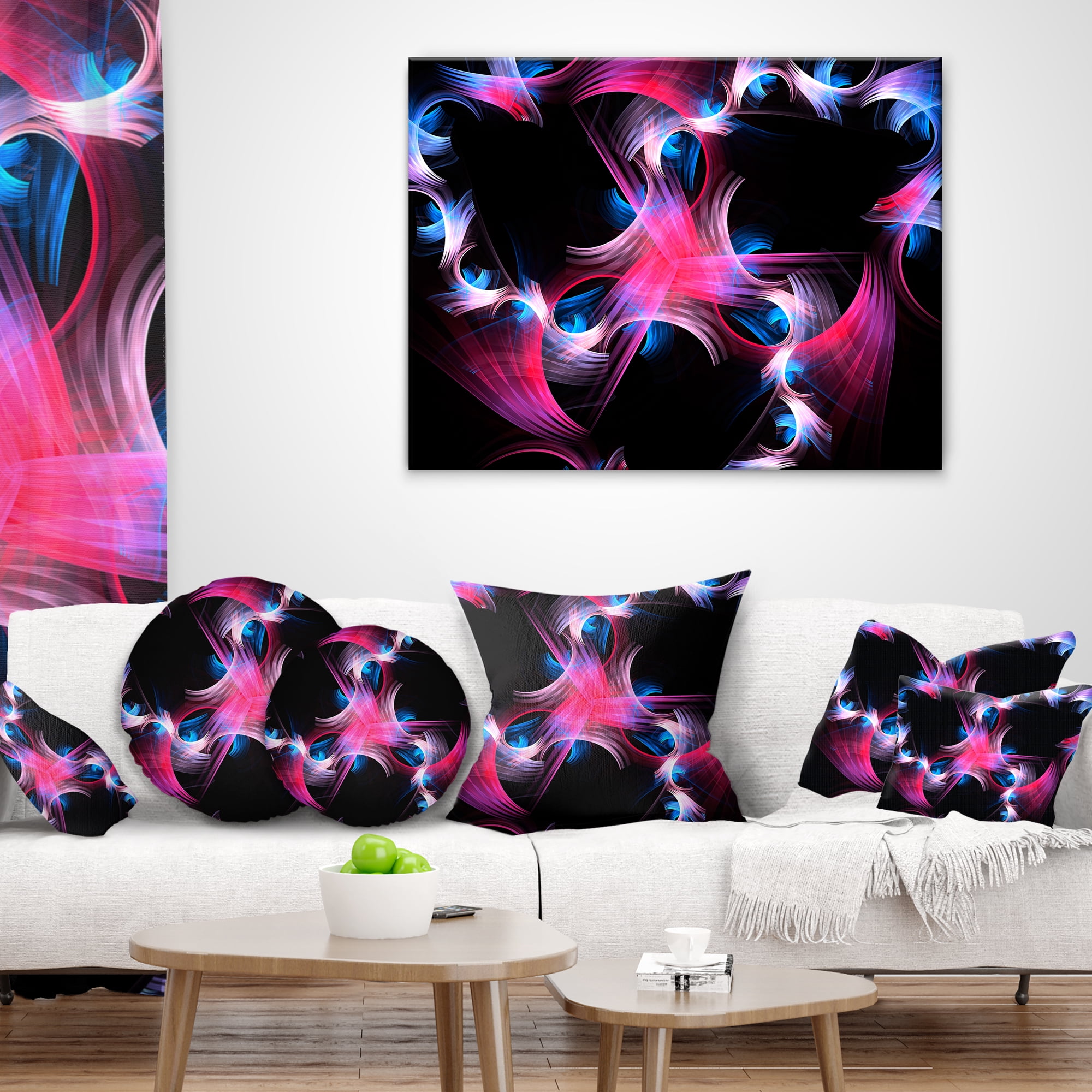 Designart Purple Blue Fractal Flowers - Floral Throw Pillow - 16x16
