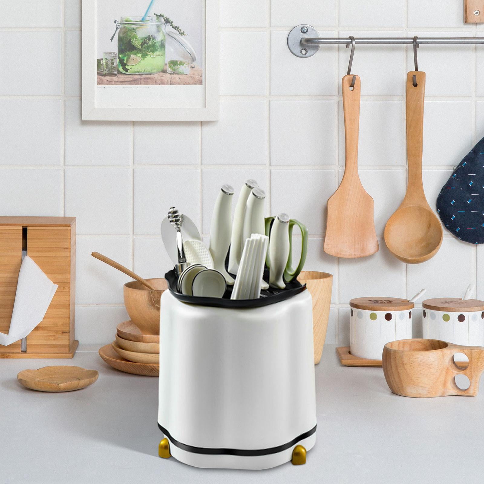 Fiocias Utensil Drying Rack Block, Knife Block Holder Forks Chopsticks Spoons Cooking white