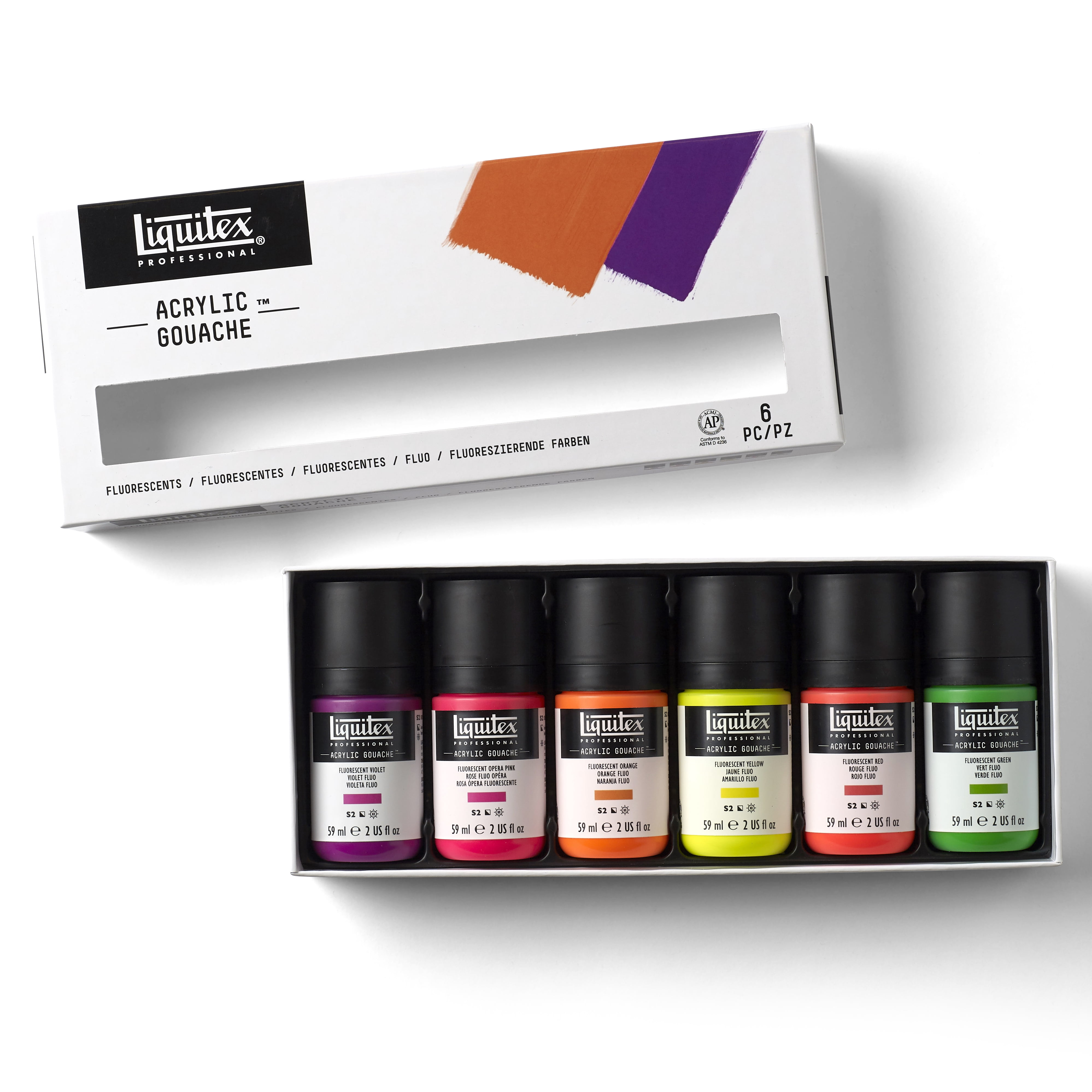 Liquitex Professional Acrylic Gouache Set, 6-Colors, 59ml, Fluorescent