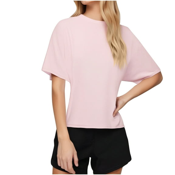 Fanxing Womens Crop Tops Plus Size Tees Shirts Loose Fitting Short Sleeve Oversized Tee Pink,XXXXL