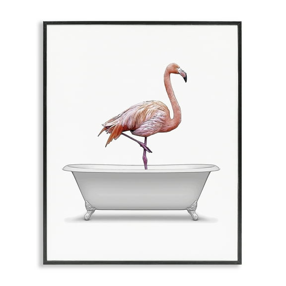 Stupell Industries Traditional Flamingo in Bath Bath & Laundry Painting Black Framed Art Print Wall Art, 11 x 14