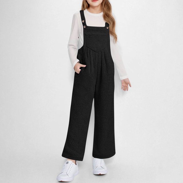 Mono sin mangas para niña de 5 a 14 años, de otoño e invierno, con tirantes incorporados, bolsillo de forro polar, color liso, de poliéster.