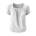 thumbnail image 4 of Setooff Women's Casual Cotton Linen Blouse Solid Color Square Neck Short Sleeve Tops Loose Summer Shirts for Women, 4 of 5