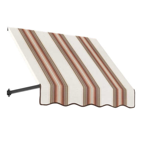 Awntech 4.38 Ft Dallas Retro Straight Slope Fixed Awning with Anodized Arms (52.5in x 24in x 48in), Brown/Tan/Terracotta Multi