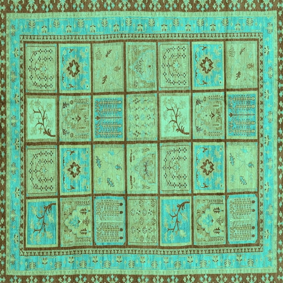 Ahgly Company Indoor Square Abstract Turquoise Blue Modern Area Rugs, 8' Square