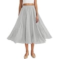 thumbnail image 2 of Women's Casual Summer Linen Midi Skirts High Waist Flowy A-Line Lightweight Skirt Solid Color Loose Casual Beach Vacation Wear Gray One Size, 2 of 8