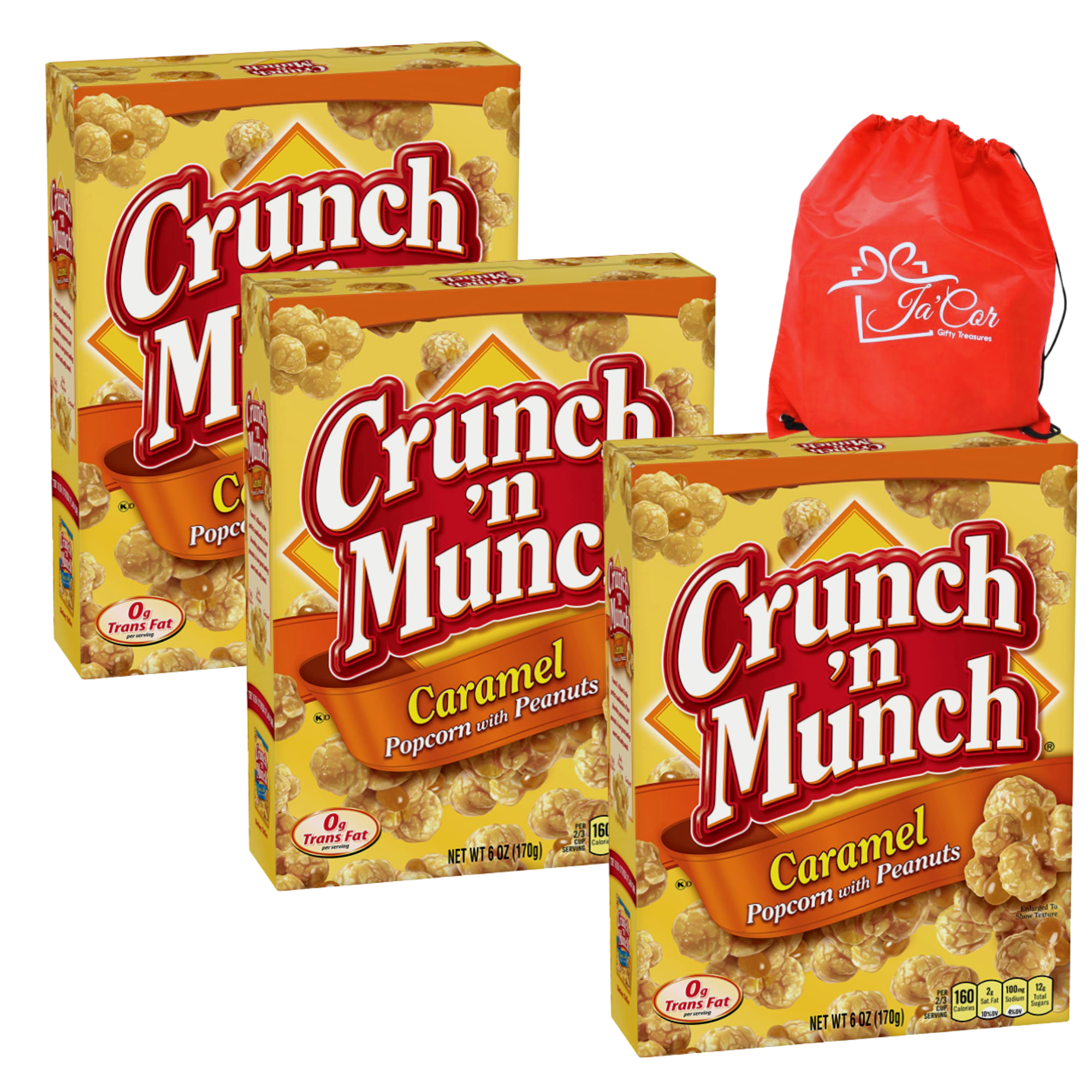 Caramel Popcorn with Peanuts, Individual Boxes Sweet Crunchy Drizzle