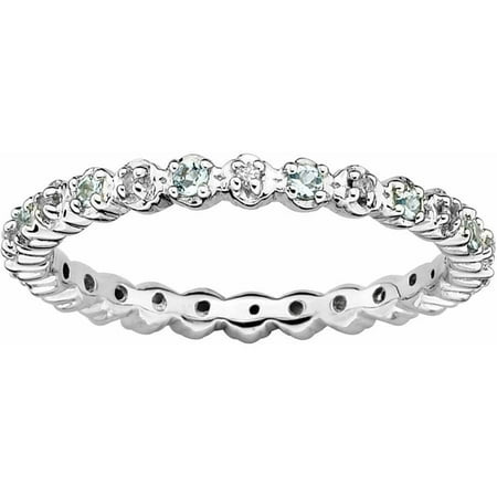 Sterling Silver Stackable Expressions Aquamarine & Diamond Ring