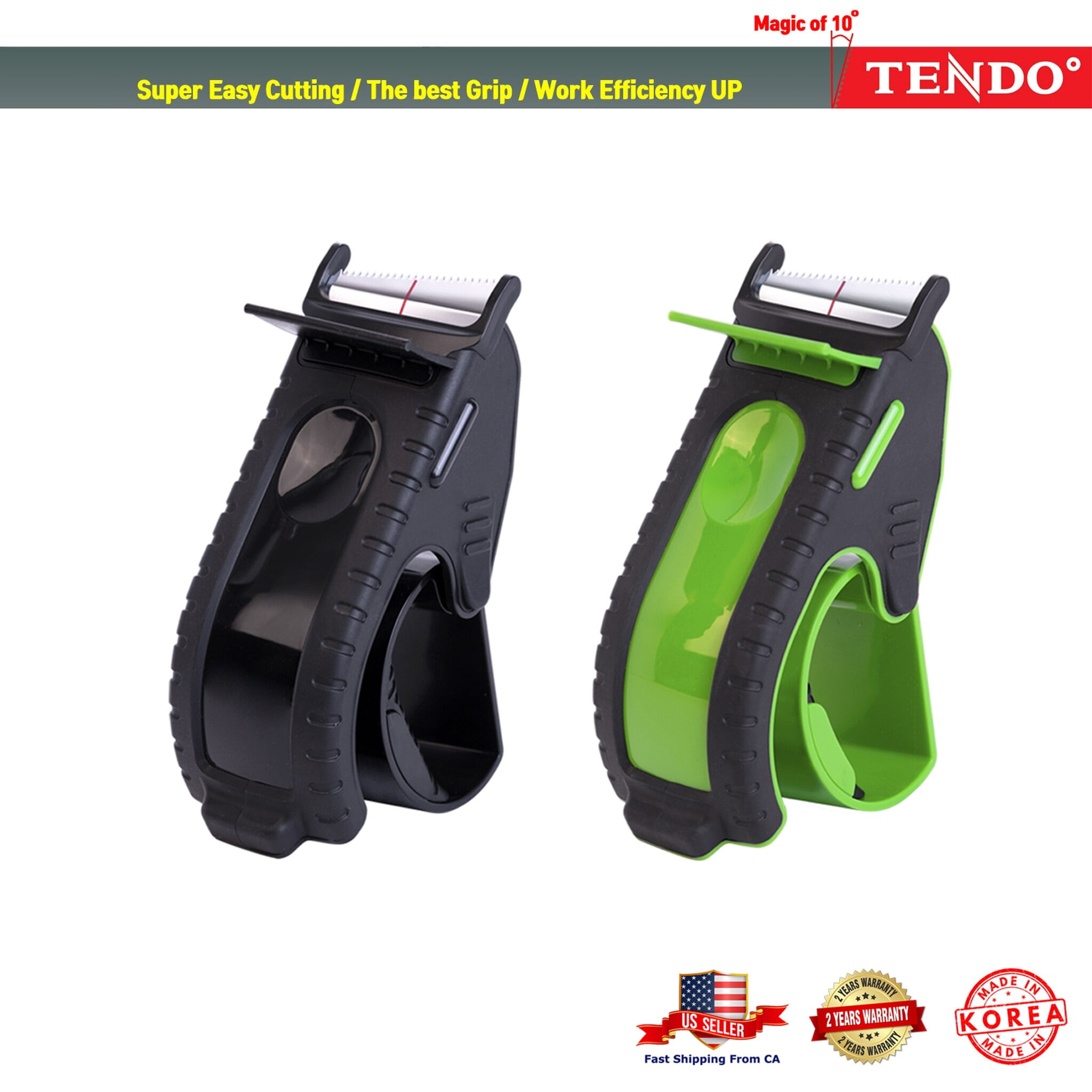 and Office Work Box Sealing Great for Heavy Duty Shipping Professional Packing Tape Dispenser: TENDO° Premium Line with Patented 10° Sloped Chromium Blades P-1200 _Green 3rd Gen Packaging 