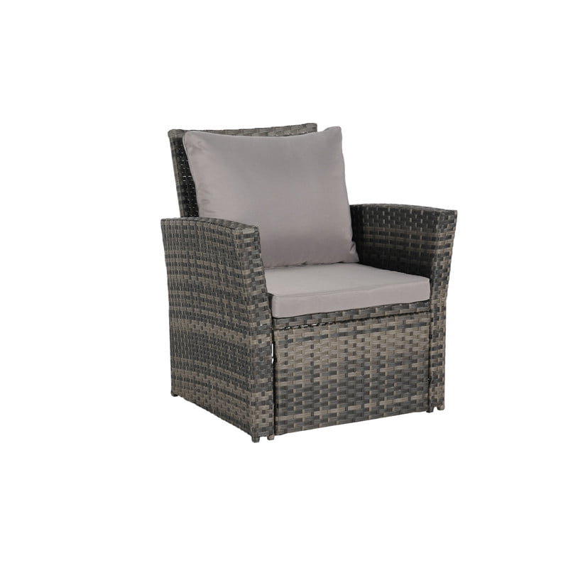 4-Piece Patio Furniture Set, Outdoor Wicker Sectional Sofa Set with Tempered Glass Coffee Table, Outdoor Conversation Set for Backyard Garden