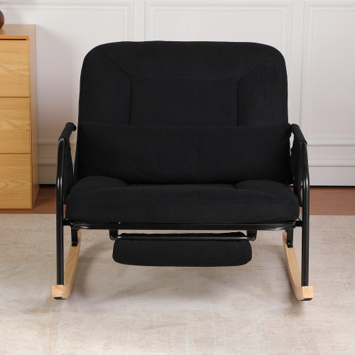 Oversized Corduroy Nursery Glider Rocker Recliner, Pull-Out Footrest, Adjustable Backrest, Black
