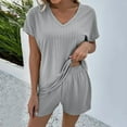 thumbnail image 2 of ibiyuan Short Sets for Women 2 Piece Outfits Summer Loose Lounge Set Ribbed Textured Knit Short Sleeve, 2 of 7