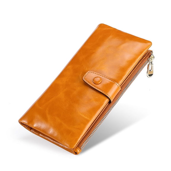 TAZAG high-quality oil wax leather long women's wallet multi-card slot genuine leather clutch bag multi-functional zipper coin purse