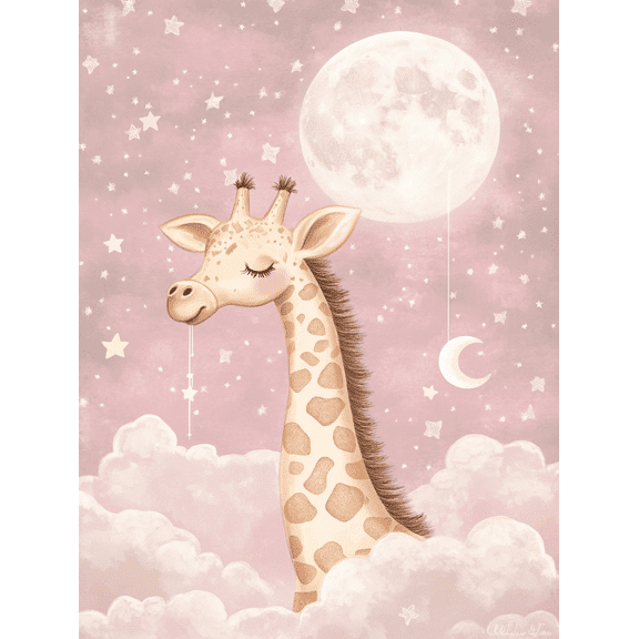 Cute Sleeping Giraffe Canvas Wall Art， Perfect for Bedroom， Nursery， Living Room， Girls Room， and Playroom Decoration.