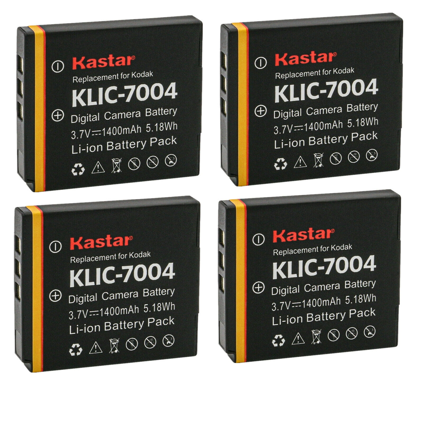 Kastar 4-Pack Battery Replacement for Kodak KLIC-7004 K7004 Battery Kodak K7700 Charger PLAYSPORT PLAYTOUCH PlayFull Dual Zi8 Zi10 Zi12 Zx3 EasyShare V1273 Cameras