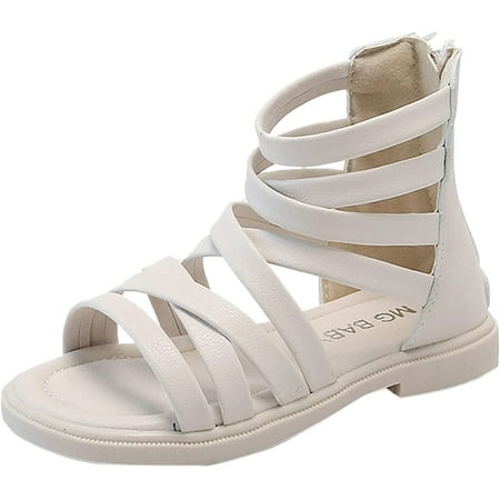 

Girls Sandals Open Toe Leather Sandals Non-Slip Casual Shoes with Back Zip for Toddler/Little Kid/Big Kid