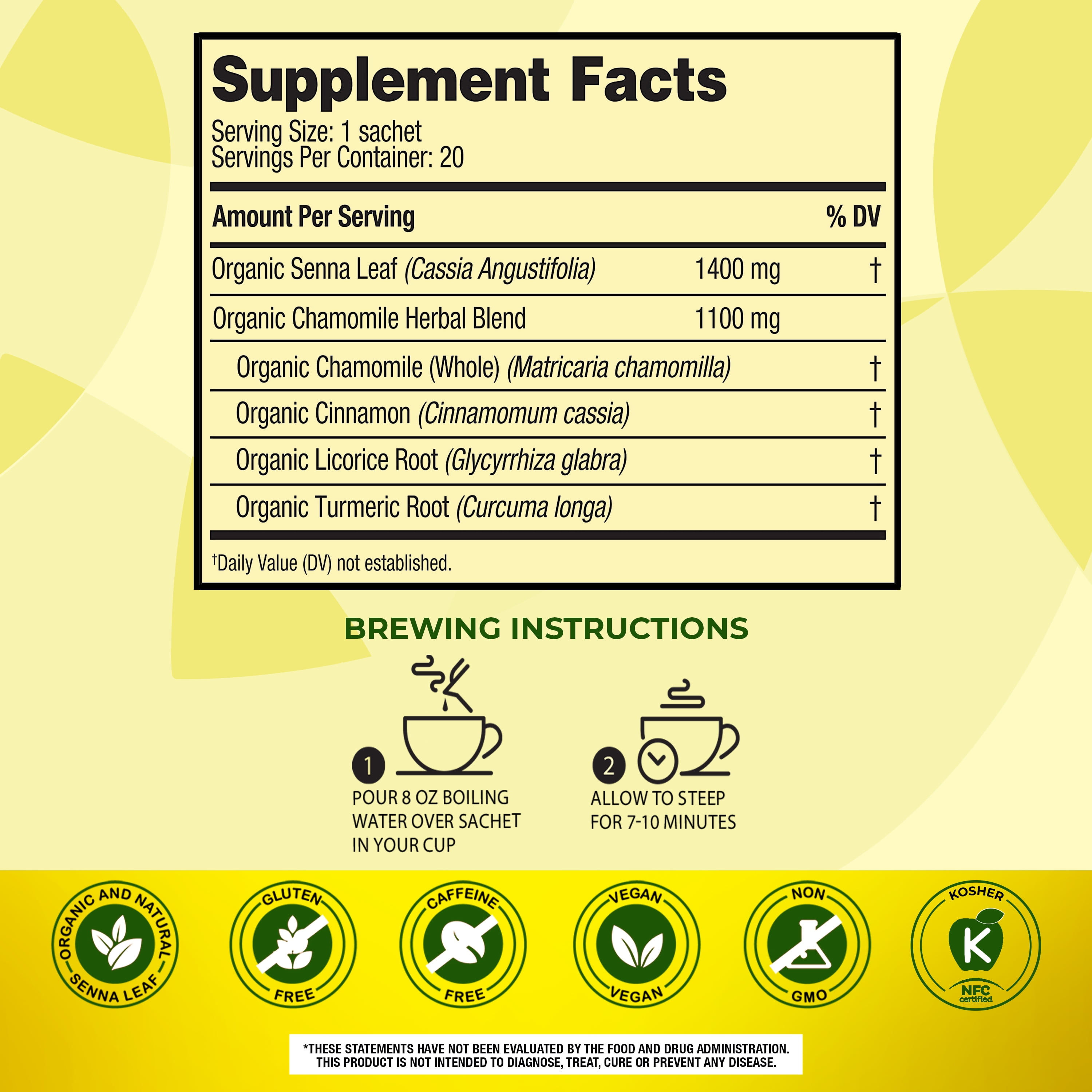Senokot® Natural Senna Leaf Laxative* Tea Bags, Caffeine Free, Chamomile, 20 ct