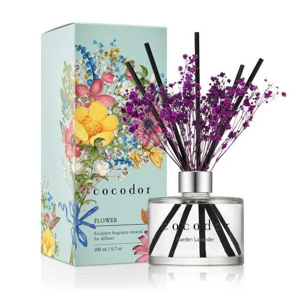 COCODOR Preserved Real Flower Reed Diffuser/Garden Lavender / 6.7oz(200ml) / 1 Pack/Reed Diffuser Set, Oil Diffuser & Reed Diffuser Sticks, Home Decor & Office Decor, Fragrance and