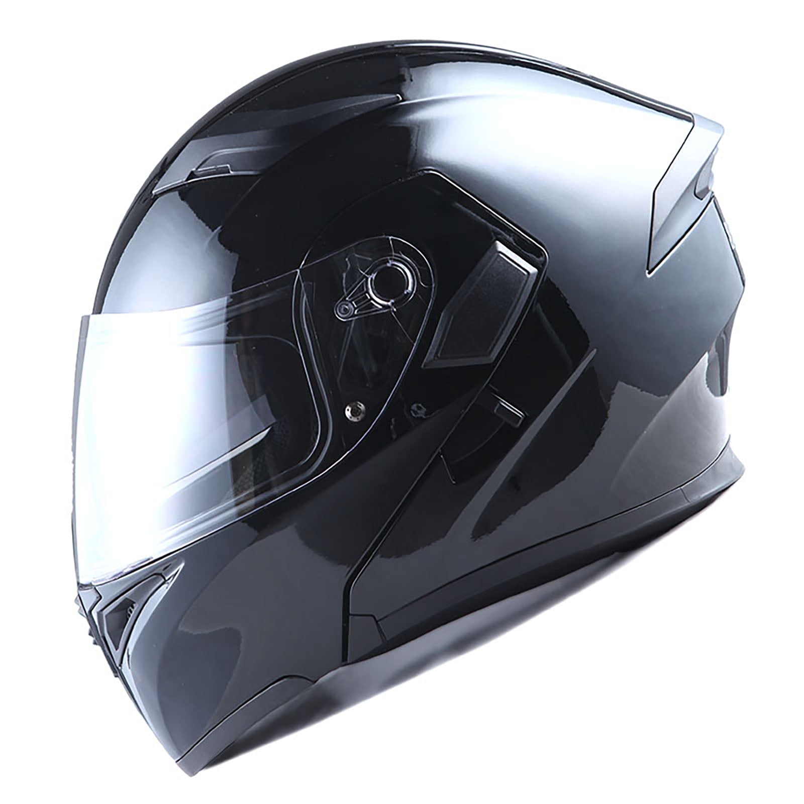 1Storm Motorcycle Modular Full Face Flip up Dual Visor Helmet + Spoiler + Motorcycle Bluetooth Headset: HB89 Glossy Black