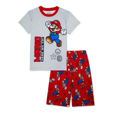 Super Mario Boys Short Sleeve Tee and Sleep Shorts Pajama Set, 2-Piece, Sizes 4-12