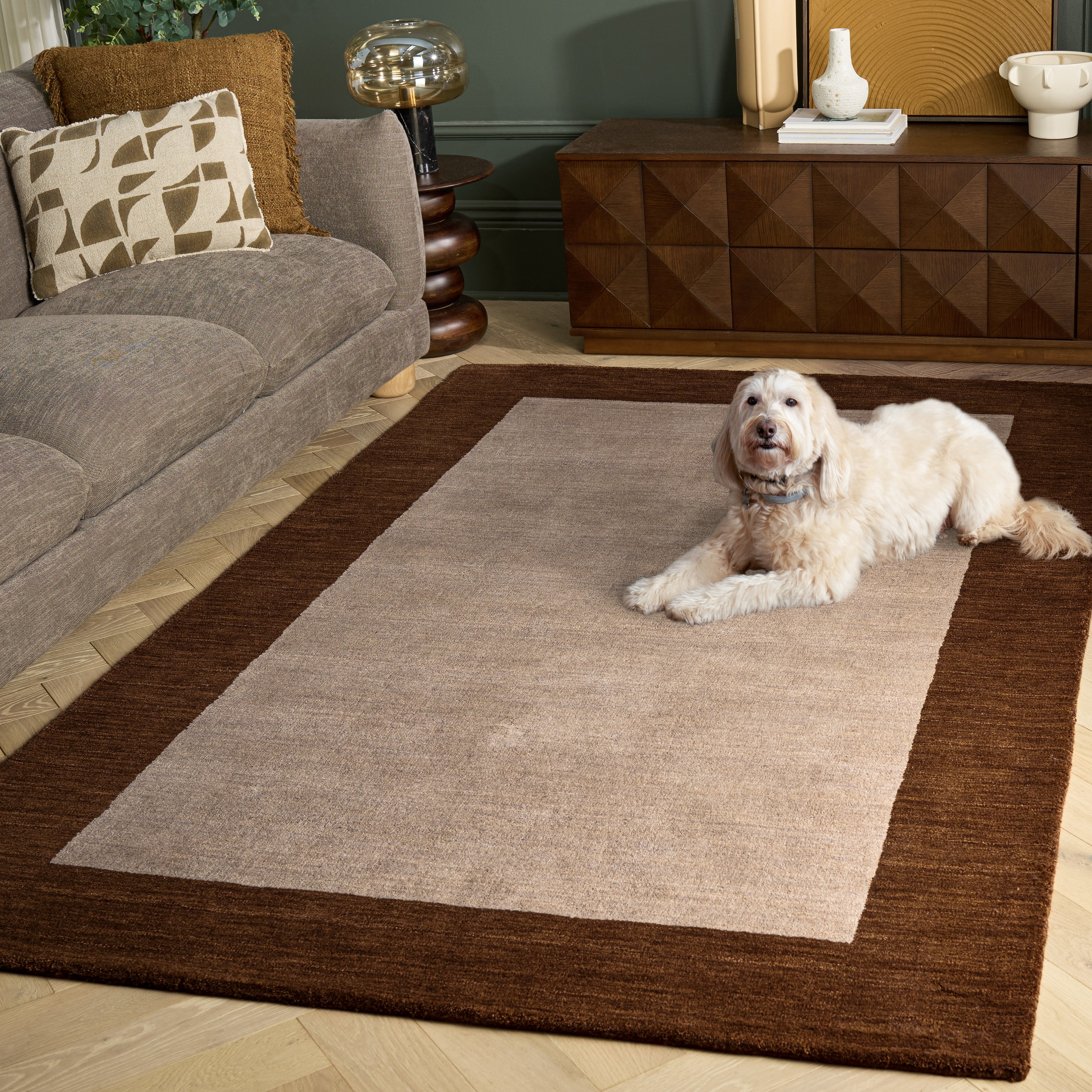 Safavieh Himalaya Cenric Solid Wool Area Rug, Beige/Dark Brown, 8' x 10'