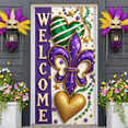 thumbnail image 5 of Purple Green Gold Mardi Gras Banner Fleur-de-lis Pattern Welcome Display Heart Shape Golden Stars Festive Backdrop for Mardi Gras Celebration Welcome Party Carnival Event, 5 of 9