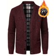 thumbnail image 2 of Men's Cardigan Sweater Button Up Knit Textured Stand Collar Regular Fit Full Zip Fleece Lined Winter Warm, 2 of 5